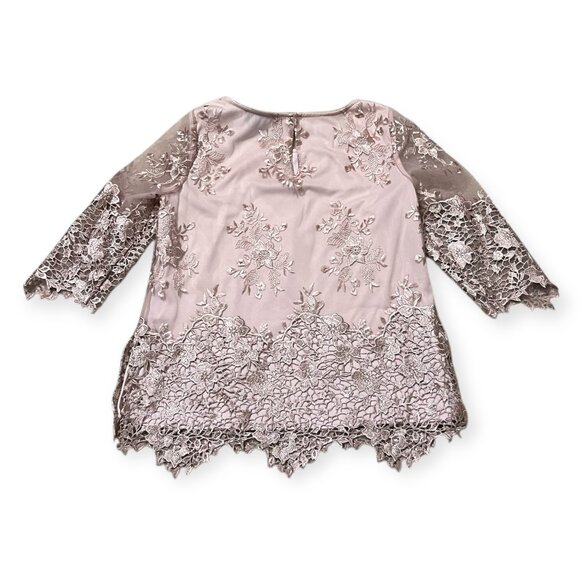 Alex Evenings Women’s Lace Embroidered Top M Blush Pink 3/4 Sleeve Dressy Formal - Picture 2 of 9